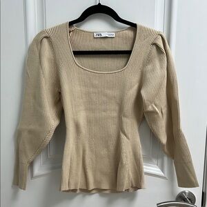 Zara Beige Ribbed Knit Sweater